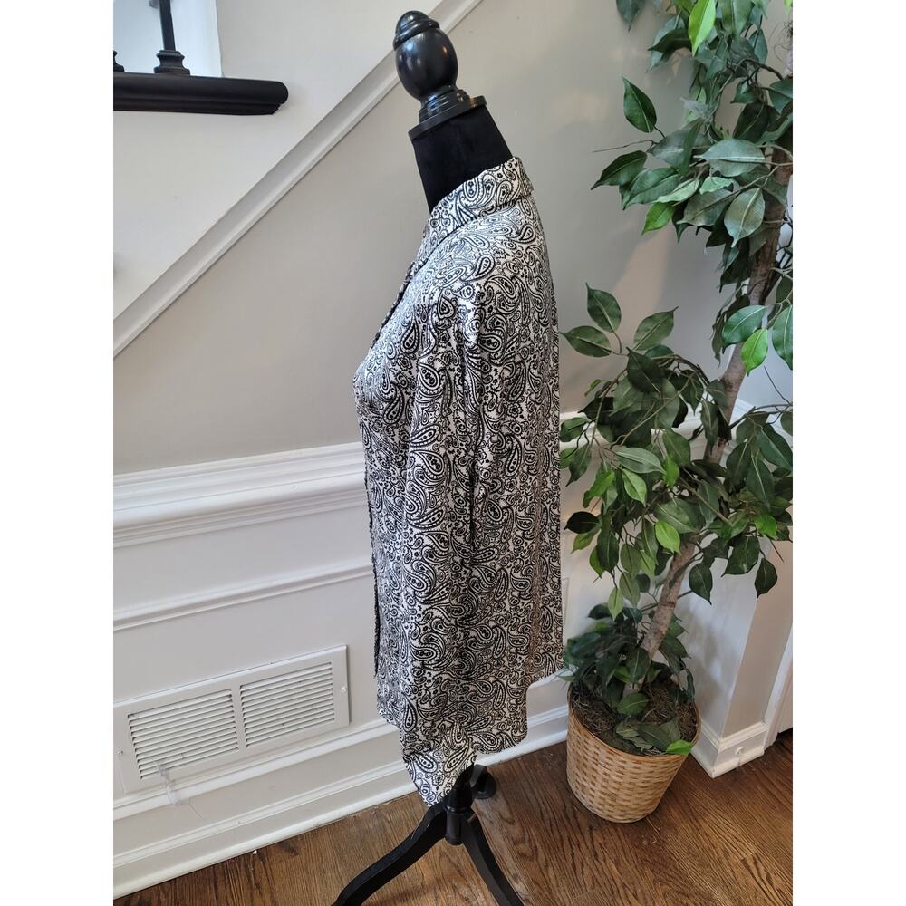 Zara Blouse Women's Size XL Black White Paisley Button Front Long Sleeve Shirt - Picture 5 of 9